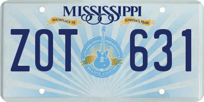 MS license plate ZOT631