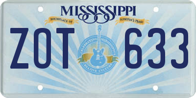 MS license plate ZOT633