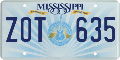 MS license plate ZOT635