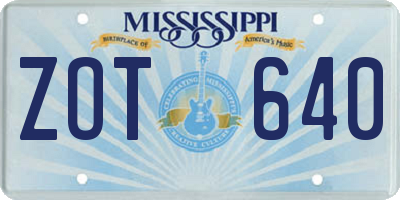 MS license plate ZOT640