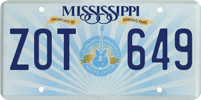 MS license plate ZOT649