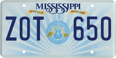 MS license plate ZOT650