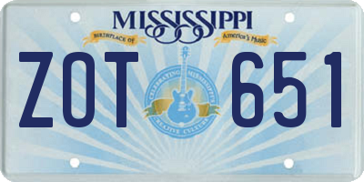 MS license plate ZOT651