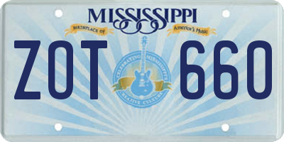 MS license plate ZOT660