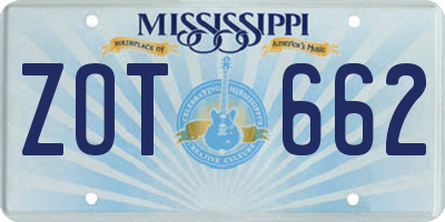 MS license plate ZOT662