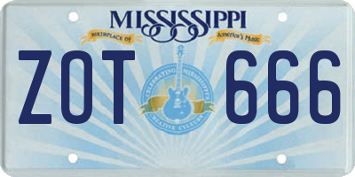 MS license plate ZOT666