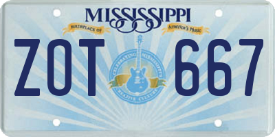MS license plate ZOT667
