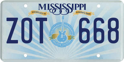 MS license plate ZOT668