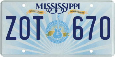 MS license plate ZOT670