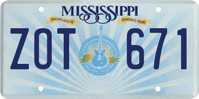 MS license plate ZOT671