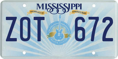 MS license plate ZOT672