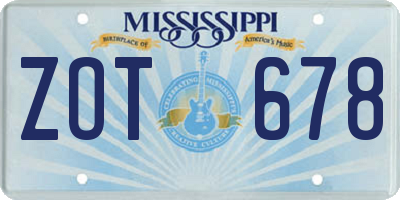 MS license plate ZOT678