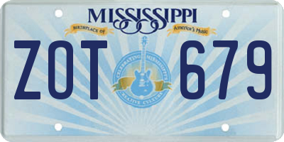 MS license plate ZOT679