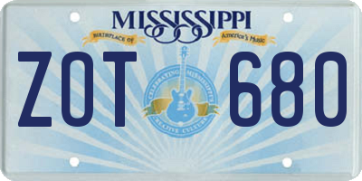 MS license plate ZOT680
