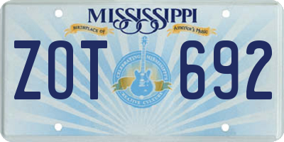 MS license plate ZOT692