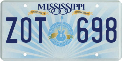 MS license plate ZOT698