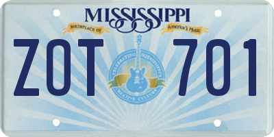 MS license plate ZOT701
