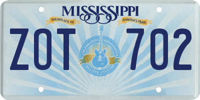 MS license plate ZOT702