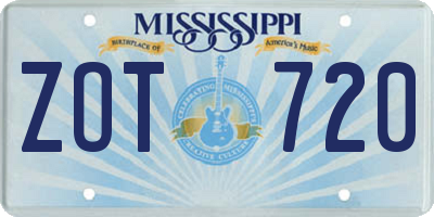 MS license plate ZOT720