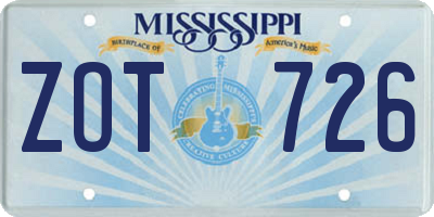 MS license plate ZOT726