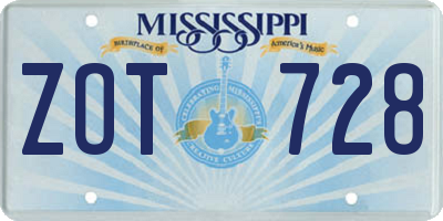 MS license plate ZOT728