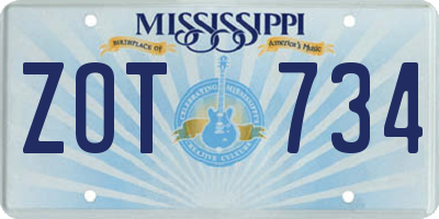 MS license plate ZOT734