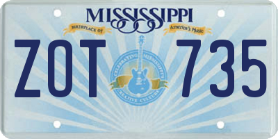 MS license plate ZOT735
