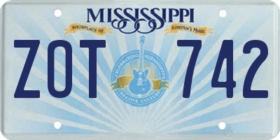 MS license plate ZOT742
