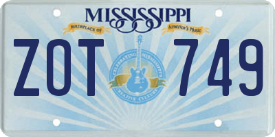 MS license plate ZOT749