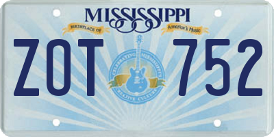 MS license plate ZOT752