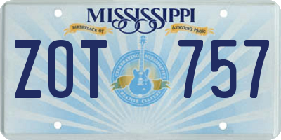 MS license plate ZOT757