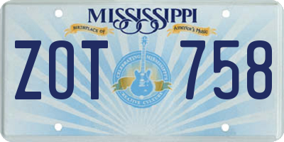 MS license plate ZOT758