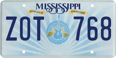 MS license plate ZOT768