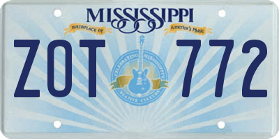 MS license plate ZOT772
