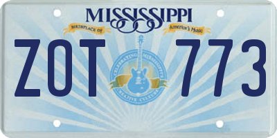 MS license plate ZOT773