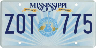 MS license plate ZOT775