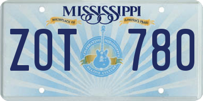 MS license plate ZOT780