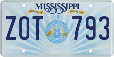 MS license plate ZOT793