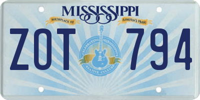 MS license plate ZOT794