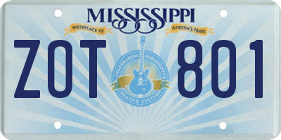 MS license plate ZOT801