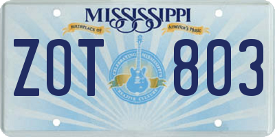 MS license plate ZOT803