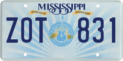 MS license plate ZOT831