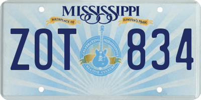 MS license plate ZOT834