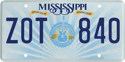 MS license plate ZOT840