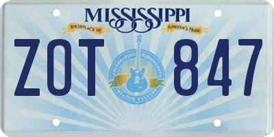 MS license plate ZOT847