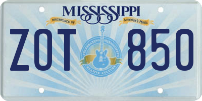 MS license plate ZOT850