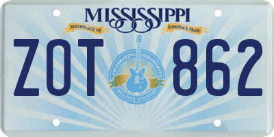MS license plate ZOT862