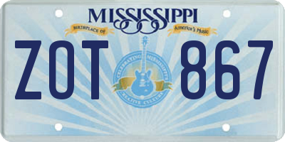 MS license plate ZOT867