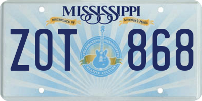 MS license plate ZOT868