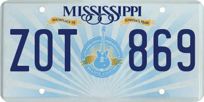 MS license plate ZOT869